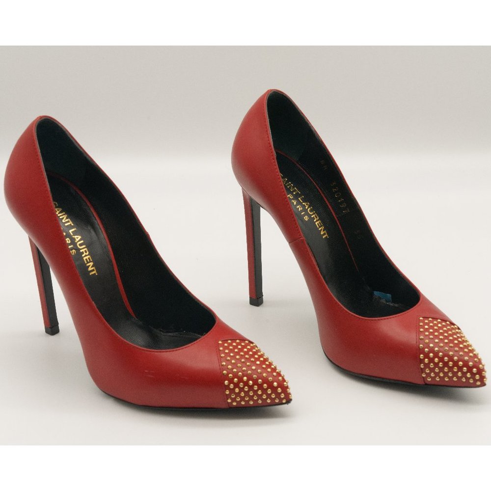 Saint Laurent Paris Seta Calf-Microstuds - Rouge Orient - EU 35 / US 5